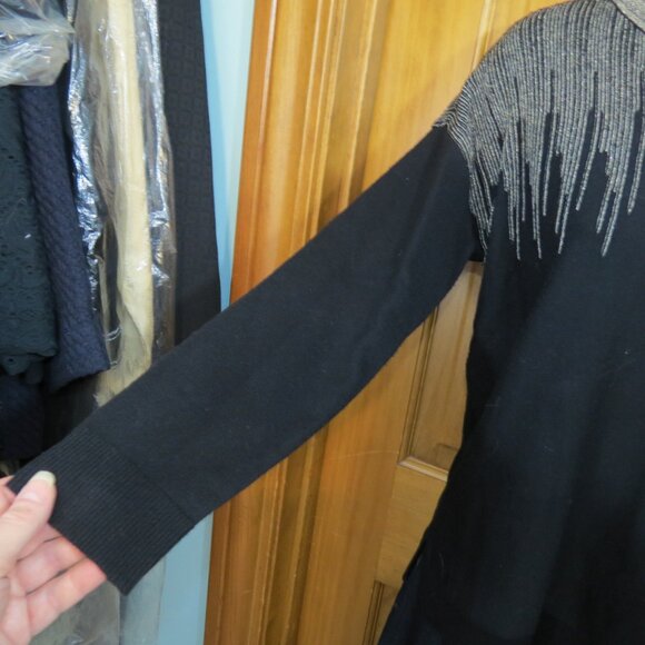 Alfani Black Sweater ¾ Sleeve Gold & Silver Accents Soft Size Petite Small - Picture 4 of 9